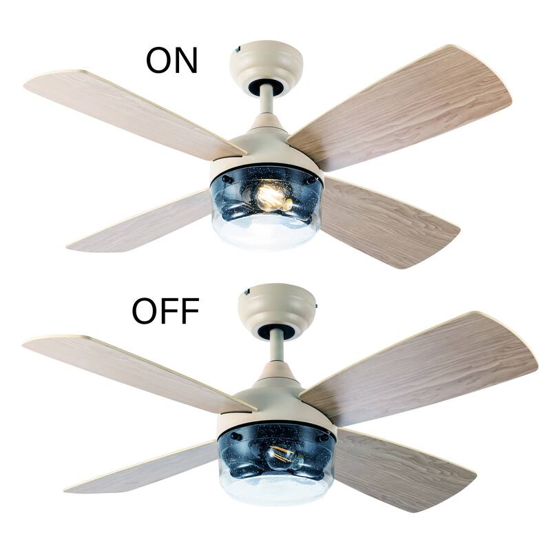 Aiden River of Goods Almond and Light Oak Metal Remote-Controlled 42" Ceiling Fan - 42" x 42" x 11"/15.25"