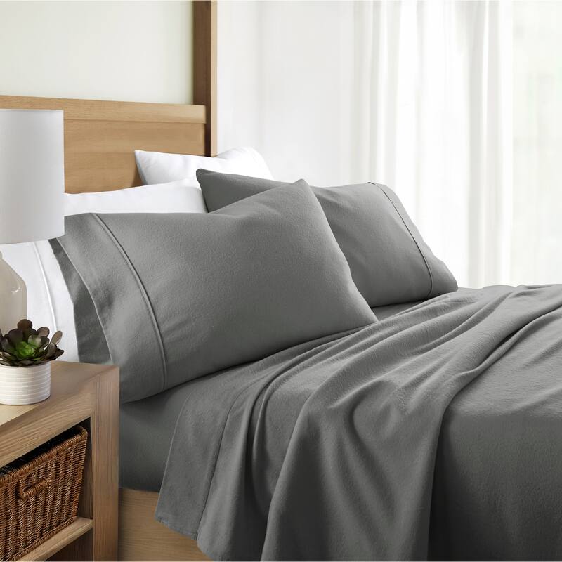 Becky Cameron 4 Piece Solid Cotton Brushed Flannel Deep Pocket Sheet Set