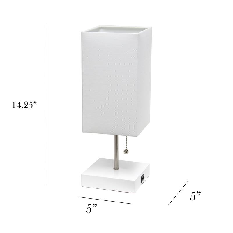 Simple Designs Petite White Stick Lamp with USB Charging Port and Fabric Shade 2 Pack Set - 5 x 5 x 14.25 (L x W x H)