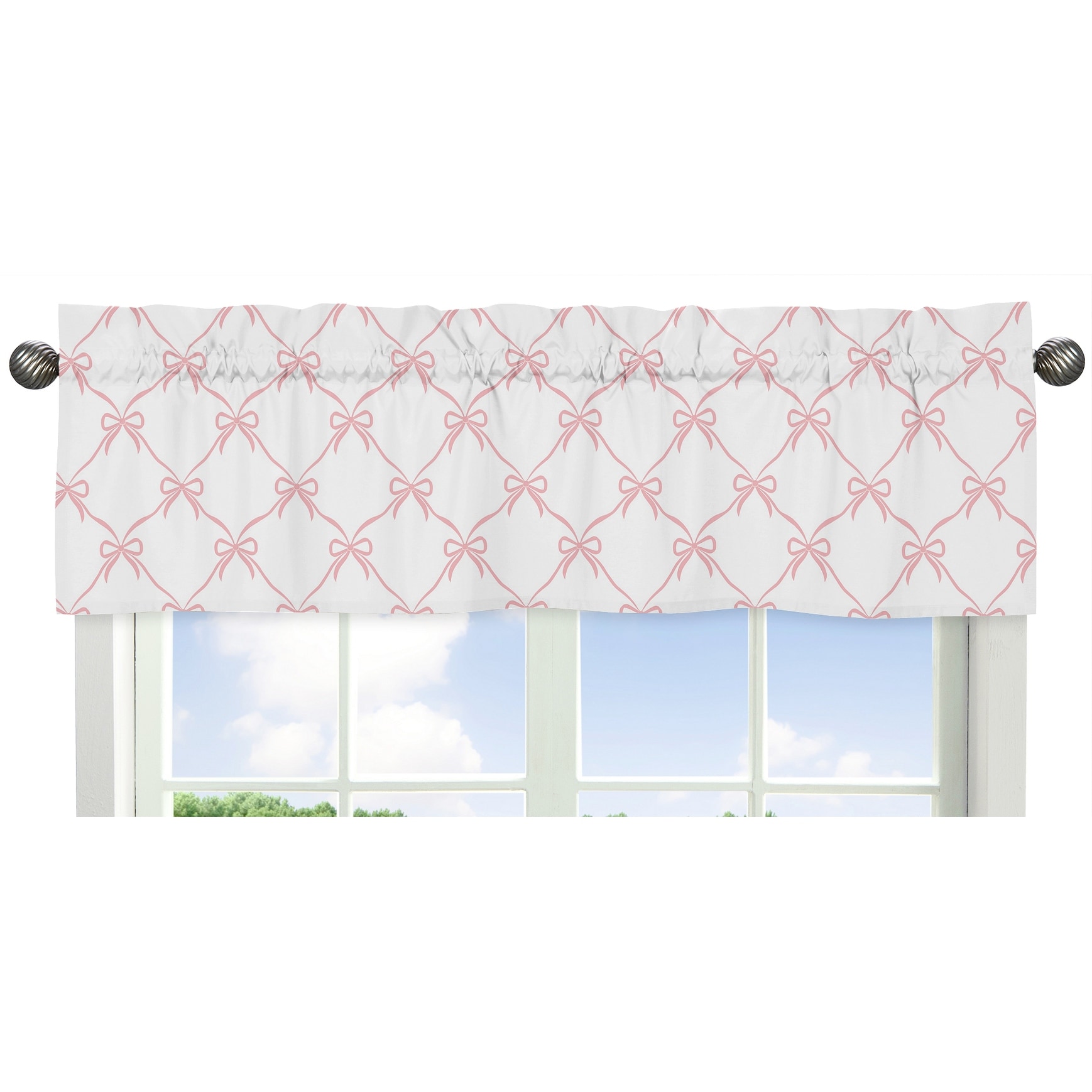 Sweet Jojo Designs Pink Bows Girl Window Curtain Valance - Blush and White Bow for Ballerina Ballet Dancer Princess Collection