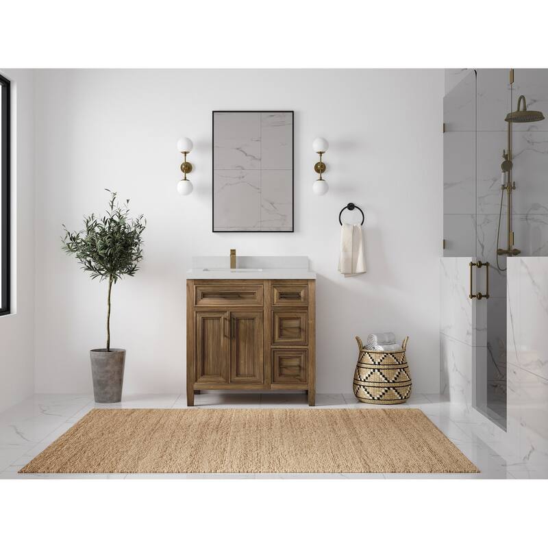 Willow Collections 36 in. W x 22 in. D Santa Monica Teak Left Offset Sink Bathroom Vanity with Countertop