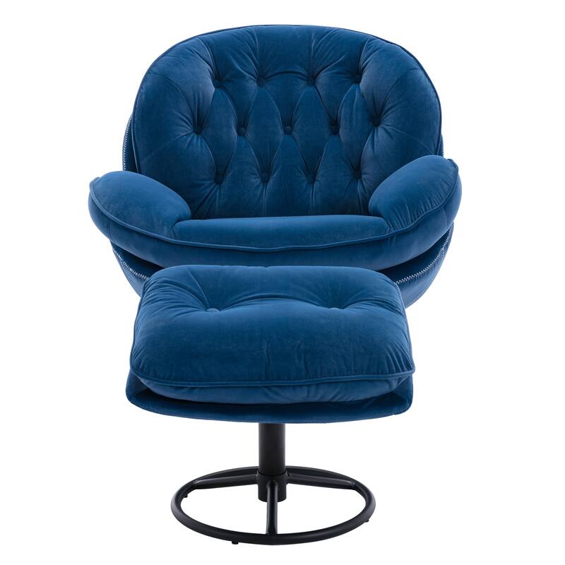 Velvet Swivel Accent Chair with Ottoman & Metal Legs (360° Rotation)