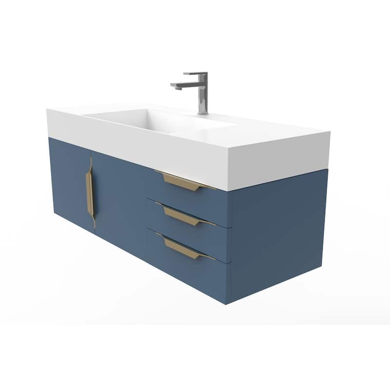 Amazon 48" Wall Mounted Bathroom Vanity Set w/ Black Top