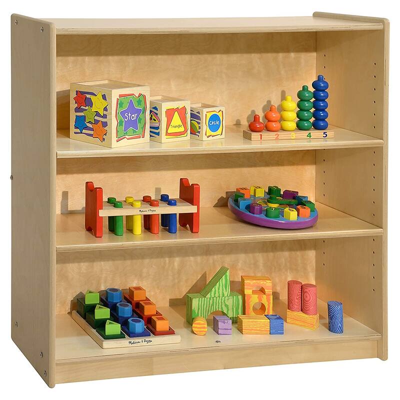 Contender 34"W Baltic Birch Bookcase With Two Adjustable Shelves, Montessori Bookshelf For Classroom, Daycare