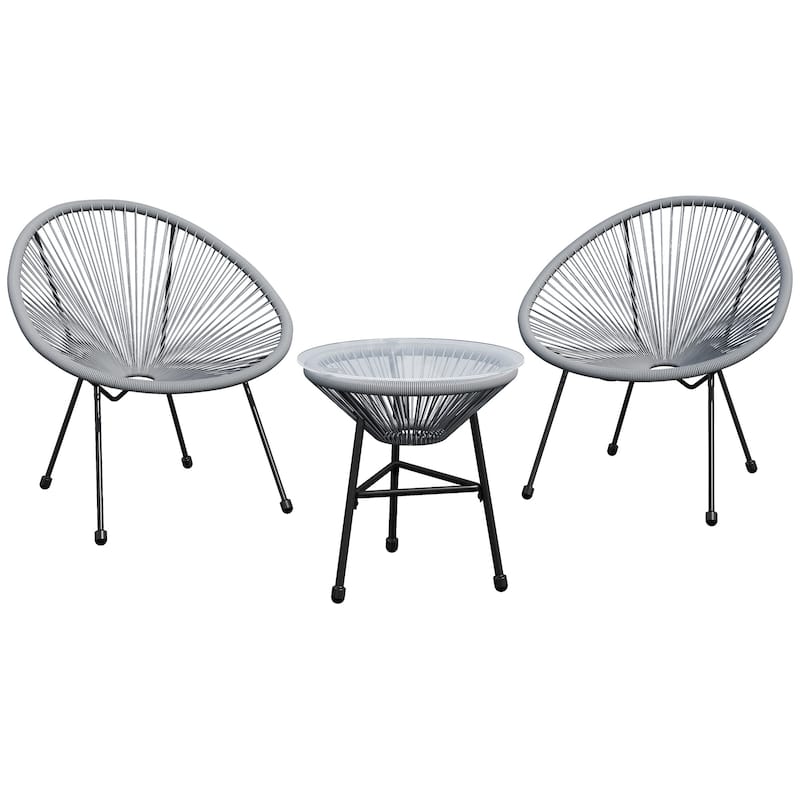3 Piece Outdoor Acapulco Patio Bistro Set - Grey