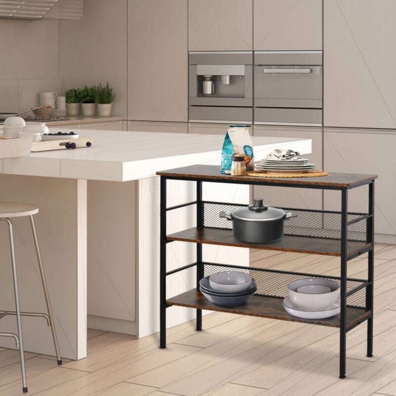 3-Tier Console Table Industrial Style Storage Metal Wooden Shelf with a Robust Multi-Functional Design & Adjustable Feet, Black