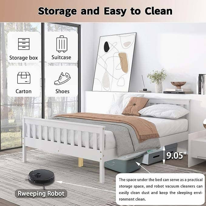 Twin Wooden Platform Bed with Corner