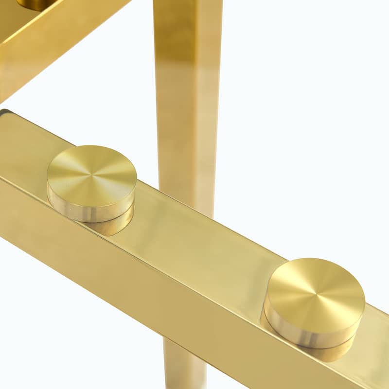 Roomfitters Round Glass Dining Table with Gold 7-Shaped Metal Legs for Kitchen Living Room or Office, Gold