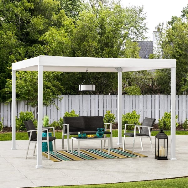Shop Sunjoy 10 Ft X 10 Ft Modern White Steel Gazebo Overstock 30581652