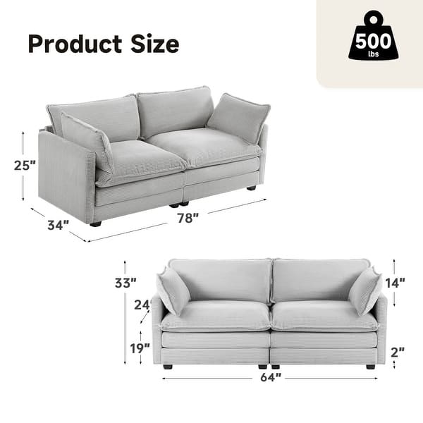 dimension image slide 5 of 16, Corduroy Sectional Sofa with Removable Ottomans & Ultra-soft Cushions for Living Room & Bedroom