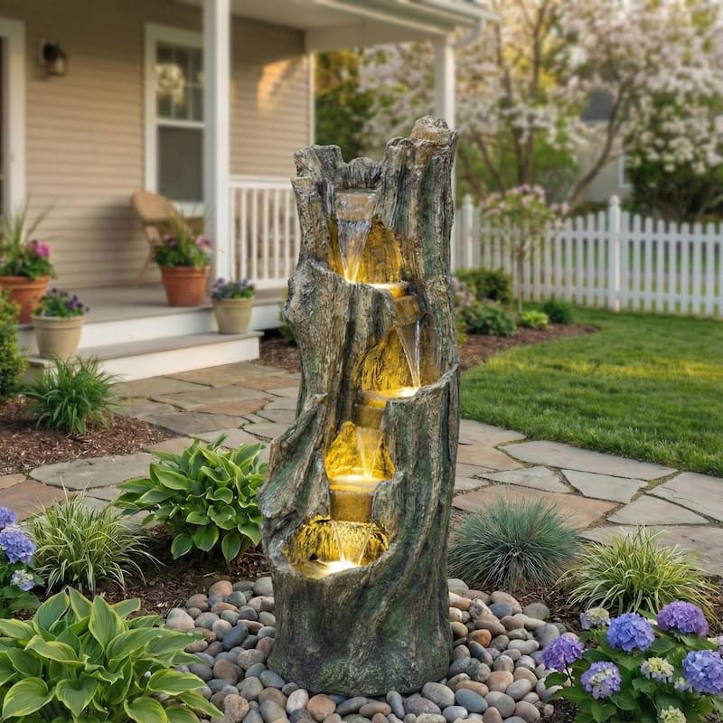 Waterfall Fountain for Outdoor Gardens and Patio Backyards, Includes Energy-Efficient LED Lights and Easy Setup for Relaxation
