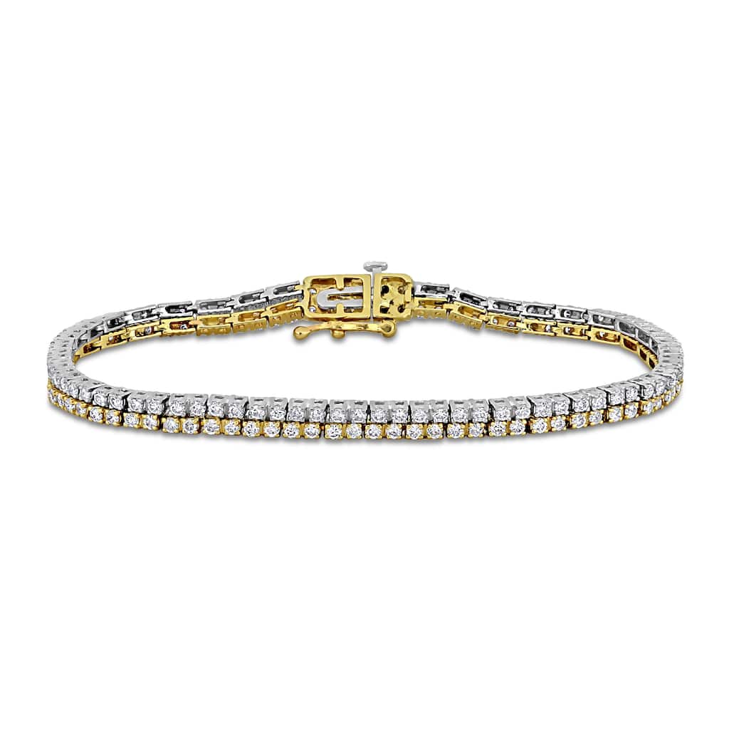 Miadora 3 3/8ct TW Diamond Double Row Tennis Bracelet in 14k Two-Tone Yellow White Gold - 7.25 in