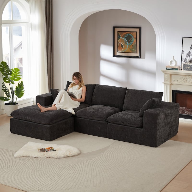 108.26" L-Shaped Modern Chenille Cloud Sofa with Two Pillows