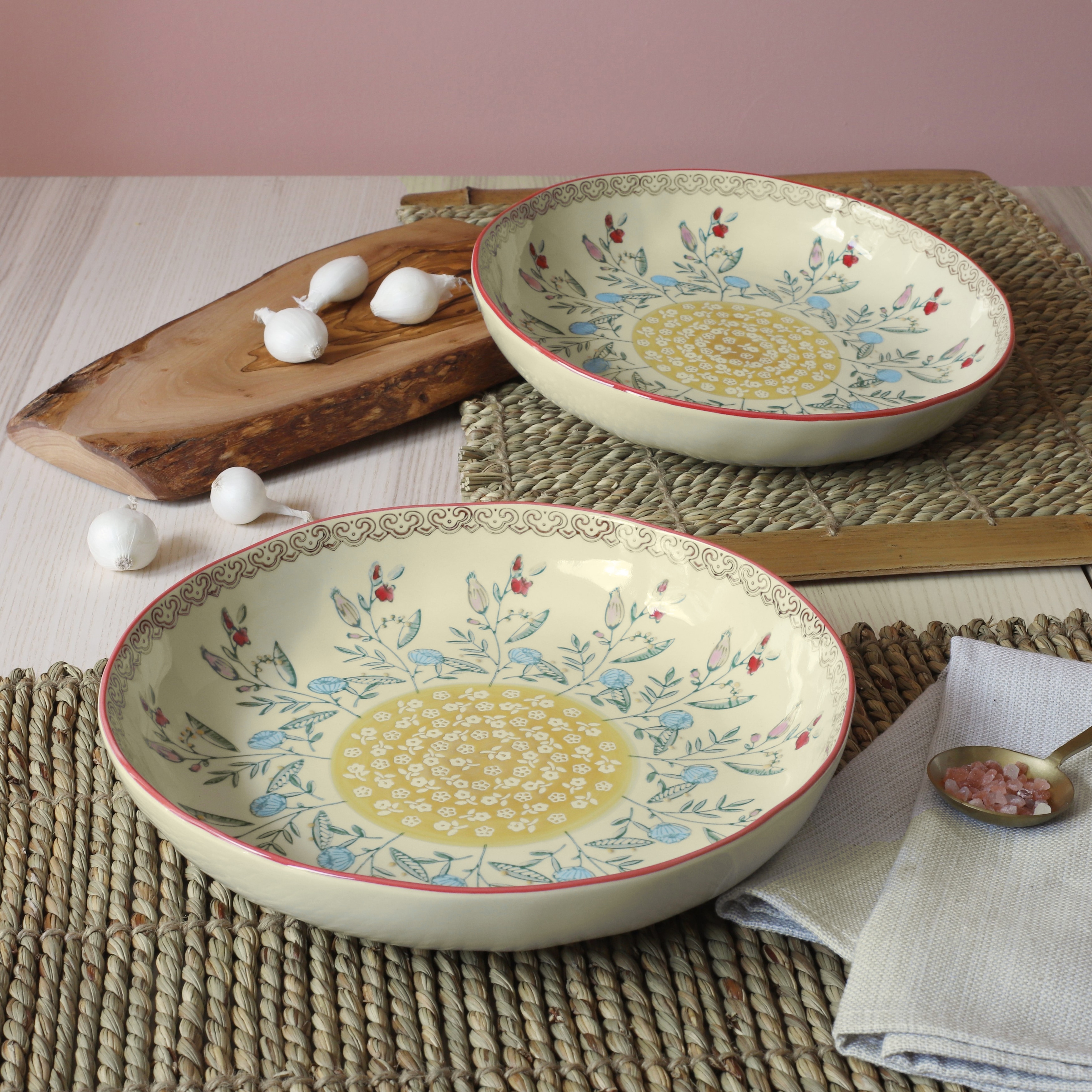 Euro Ceramica Ella 2 Piece Entree Bowl Set - Red - Service for Two