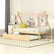 preview thumbnail 11 of 25, Twin Size Montessori Bed with Trundle, Wood Tent Floor Bed Frame, Twin Kids Bed with Slat Support for Boys,Girls, Easy Assembly