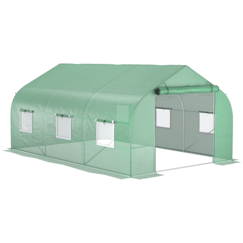 Outsunny 11.5' x 10' x 6.5' Outdoor Walk-In Tunnel Greenhouse Hot House with Roll-up Windows, Zippered Door, PE Cover, Green