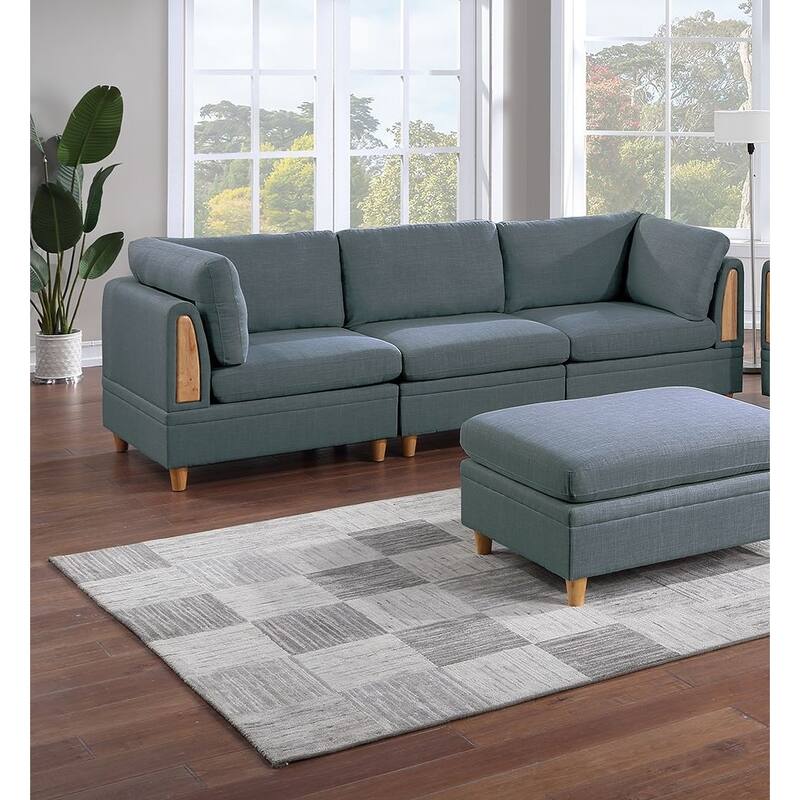 7pc Steel Gray Fabric Sectional Sofa Set - 4 Wedges, 2 Armless Chairs, 1 Ottoman