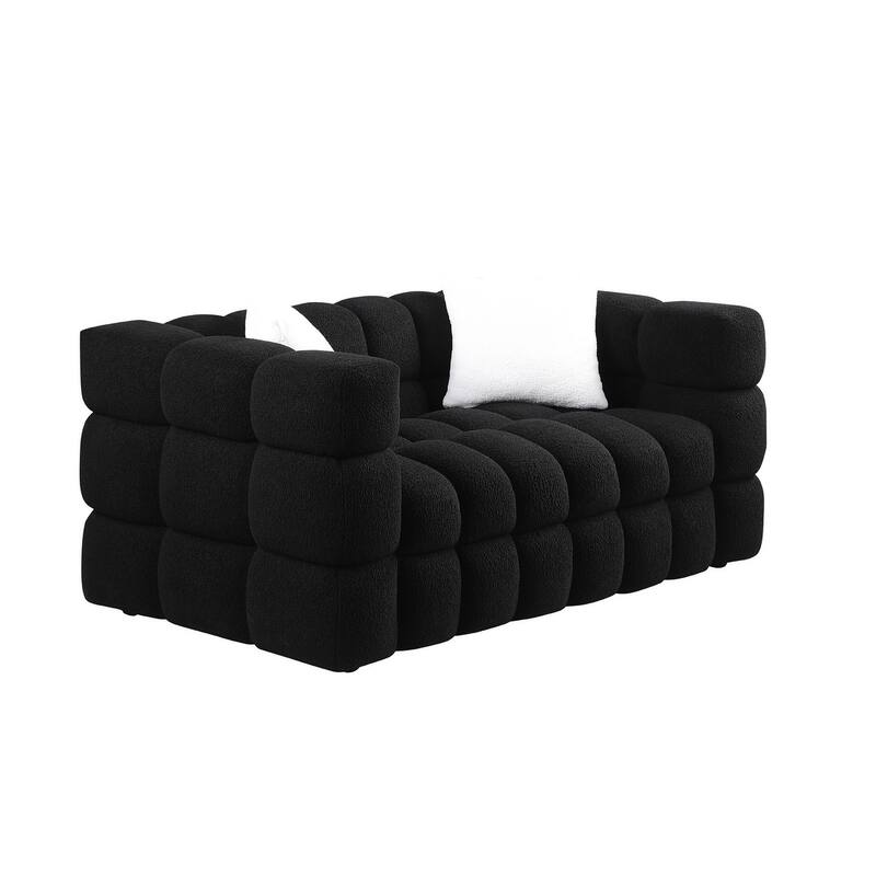 Cloud Deep Seat Sofa Marshmallow Boucle Fabric Black Loveseat Sofa