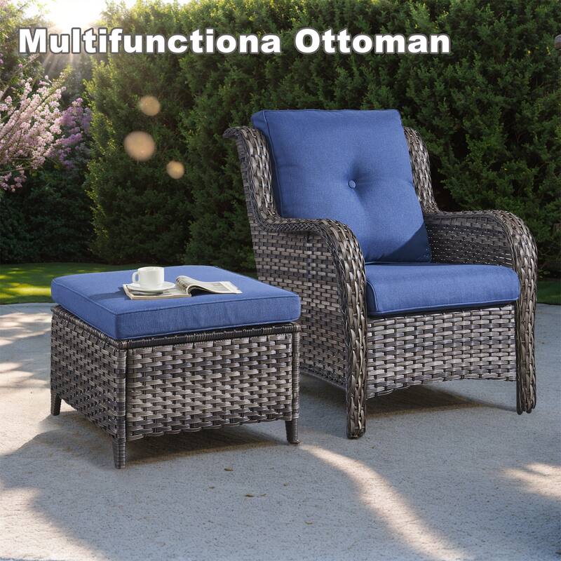 Gymojoy Patio PE Rattan Ottoman with Cushion