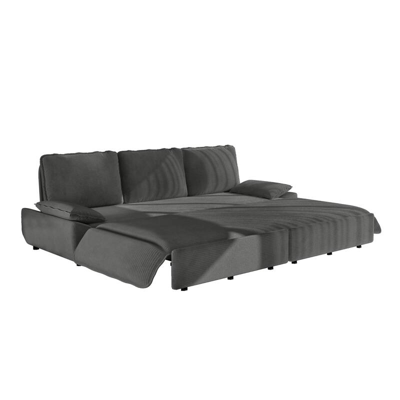 94.5" Corduroy Sofa Bed, 3-in-1 Convertible Sleeper Sofa Couch, Pull Out Sofa Bed, Space-Saving Upholstered Sofa