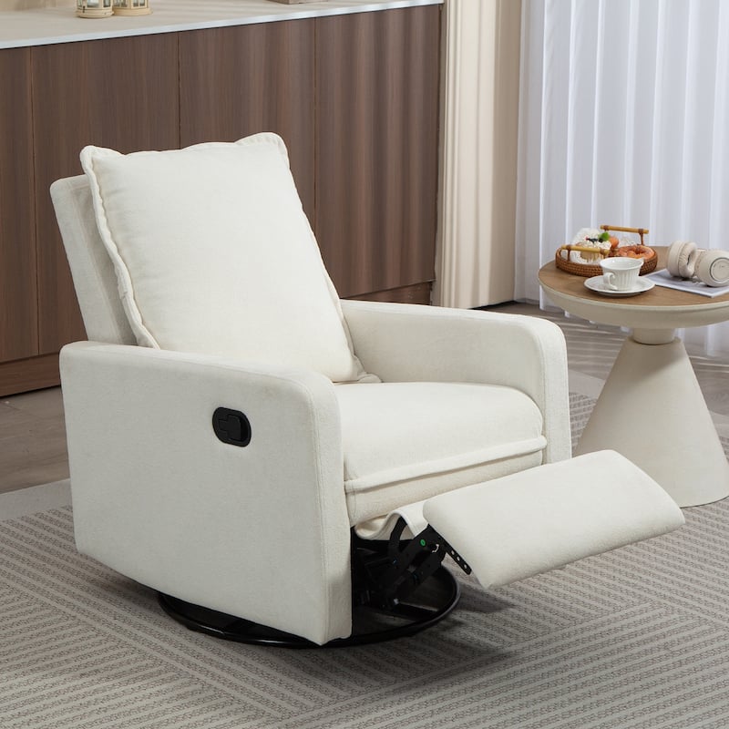 Cozy Short Plush Fabric 270° Swivel Rocker Chair Manual Recliner Chair