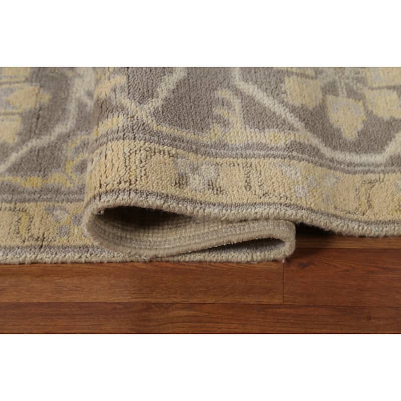 Earth Tone Oushak Indian Rug Hand-Knotted Floral Wool Carpet - 9'2"x 11'6"