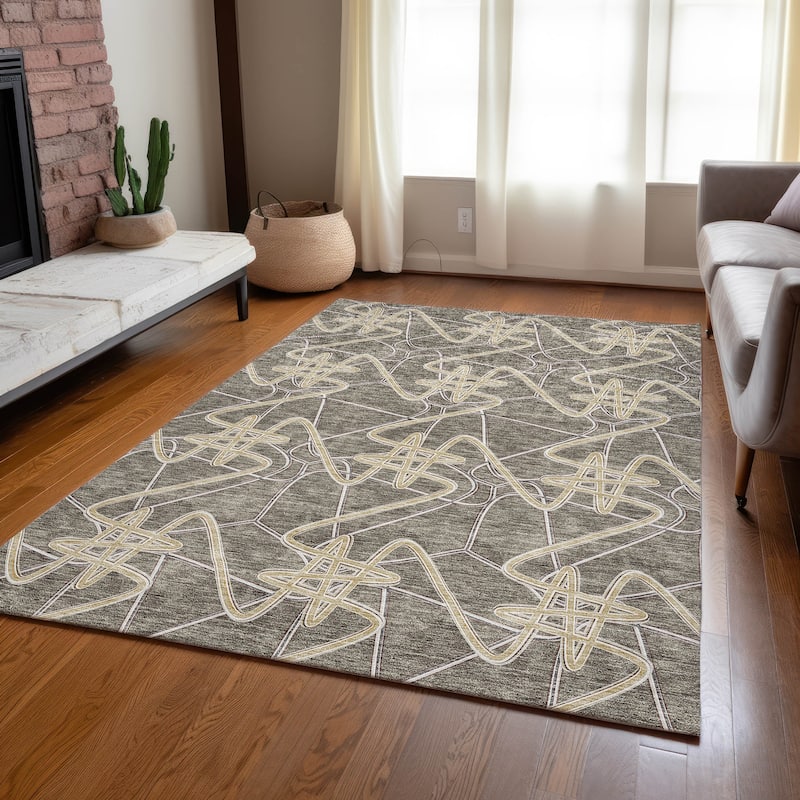 Machine Washable Indoor/ Outdoor Contemporary Links Chantille Rug