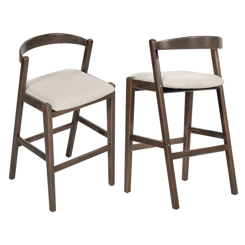 Christopher Knight Home - Ravenswood Rubber Wood Bar Stool with Fabric Upholstered Cushion（Set of 2）