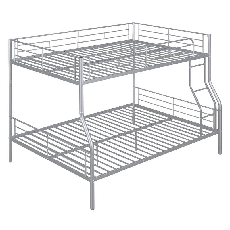 Full XL Over Queen Metal Bunk Bed with Chrome Finish - Sturdy Iron Frame, Space-Saving Design