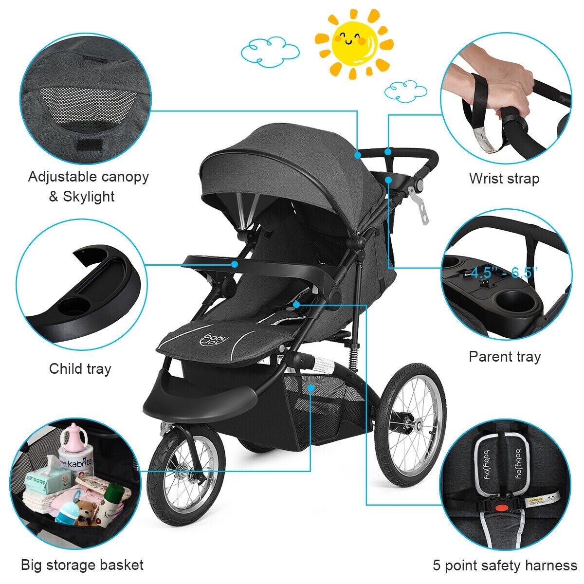 baby joy portable folding stroller