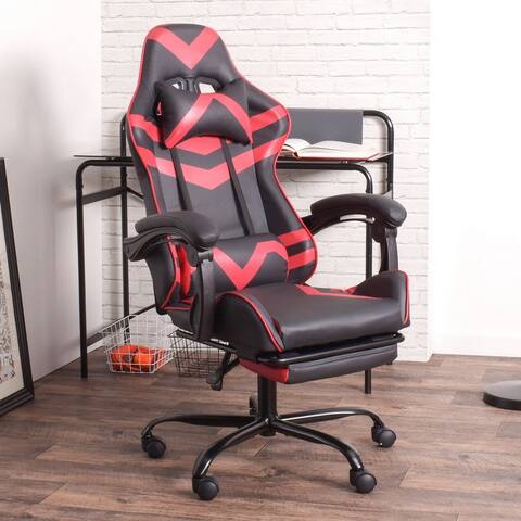 High Back Gaming Leather Office Chair, Ergonomic Adjustable Swivel Task Chair with Headrest and Lumbar Support, & Footrest