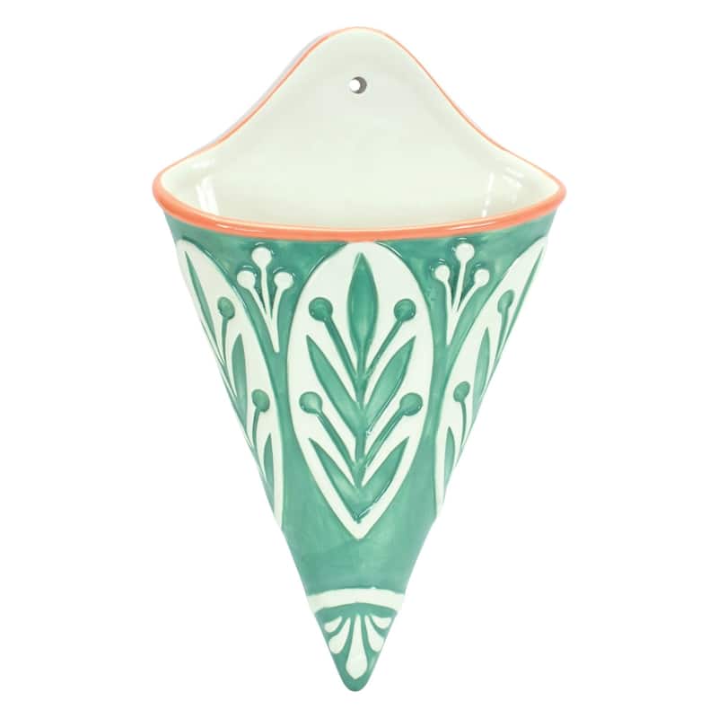 Ornate Floral Ceramic Wall Pockets - 10.5" - Set of 2