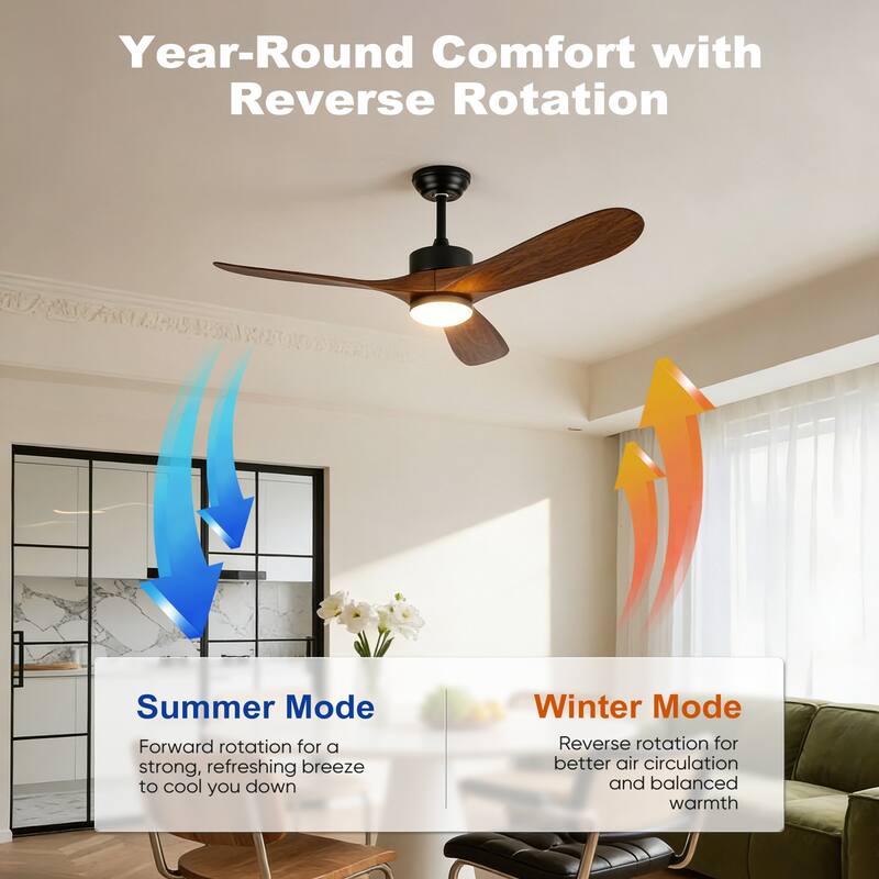 52/60/66 Inch Downrod Ceiling Fan with Light,Plywood Blades,Reversible DC Motor