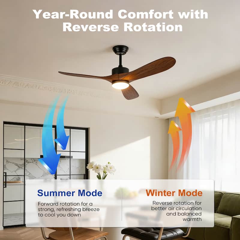 60" Farmhouse Ceiling Fan with LED Light Remote Control,Quiet DC Motor 6 Speed Levels for Living Room, Bedroom, Office,Indoor