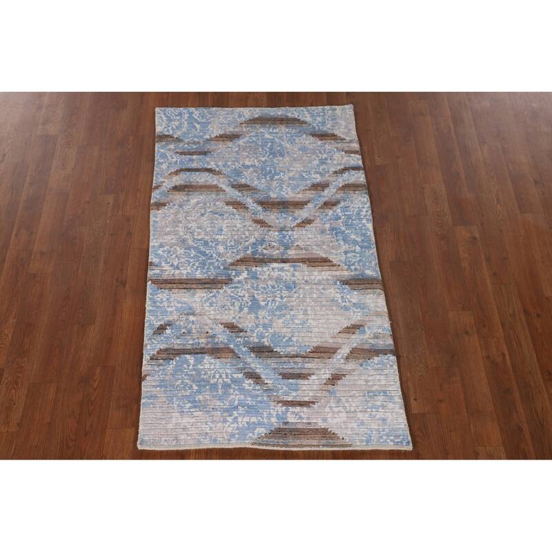Striped / Modern Accent Rug Hand-Knotted Wool Carpet - 2'8"x 4'7"