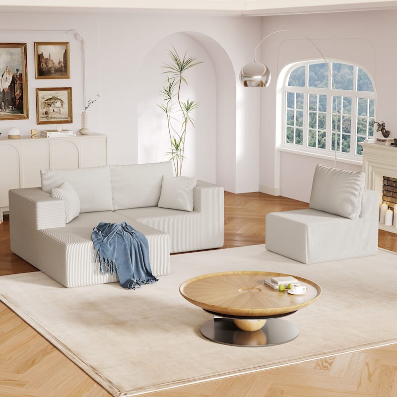 Modern Modular Sectional Sofa with Striped Corduroy and Foam Cushion, for Living Room and Guest Room