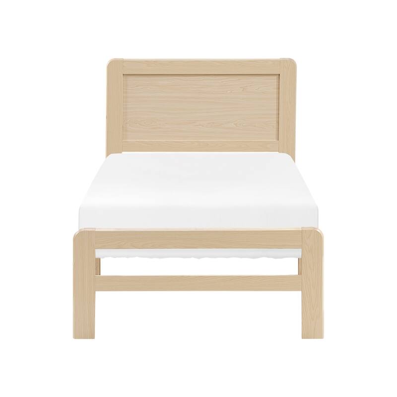Contemporary Natural Finish Twin Size Wooden Platform Bed Frame with Headboard