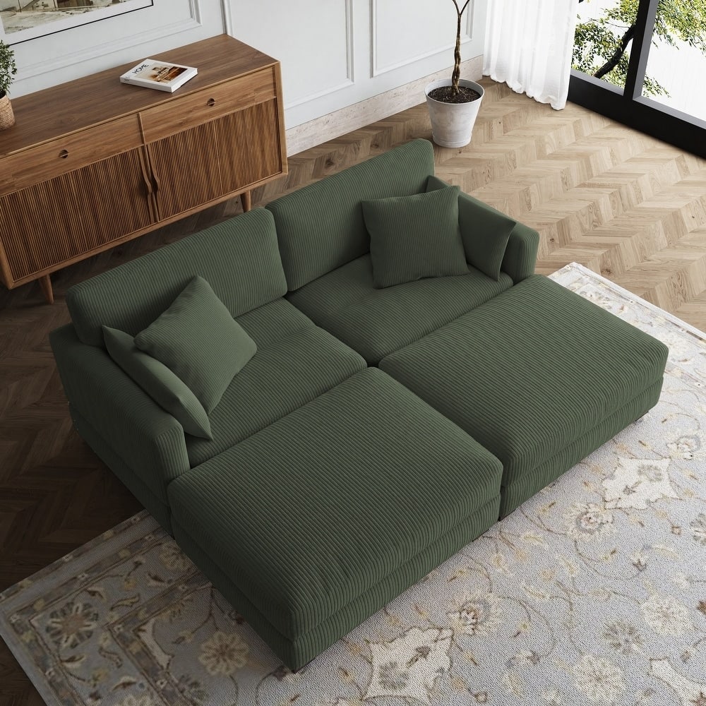 Modern Corduroy Modular Couch Sectional Sofa With Pillows