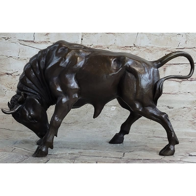 Signed Milo Male Imitative Bull Spanish Bronze Sculpture Marble Base Statue Figurine Decor
