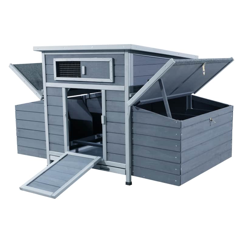 Large Wooden Chicken Coop Outdoor Hen House Poultry Cage for Outdoor with 2 Sides Nesting Boxes