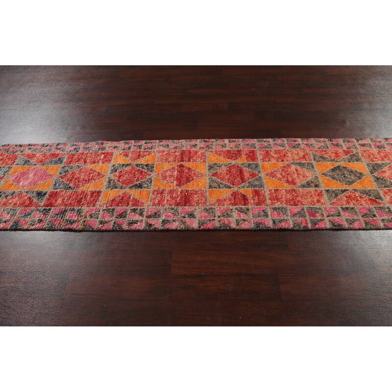 Geometric Oriental Moroccan Wool Runner Rug Handmade Staircase Carpet - 2'5" x 12'7"