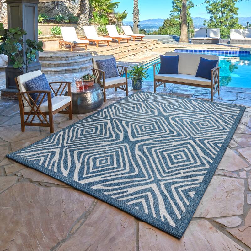 Gertmenian Tropea Stella Teal Diamond Tribal Geometric Indoor/ Outdoor Flatweave Area Rug