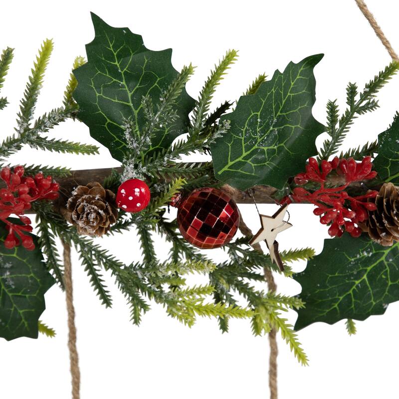 Holly Branch with Stars and Pinecones Christmas Wall Decoration - 20.75" - Red