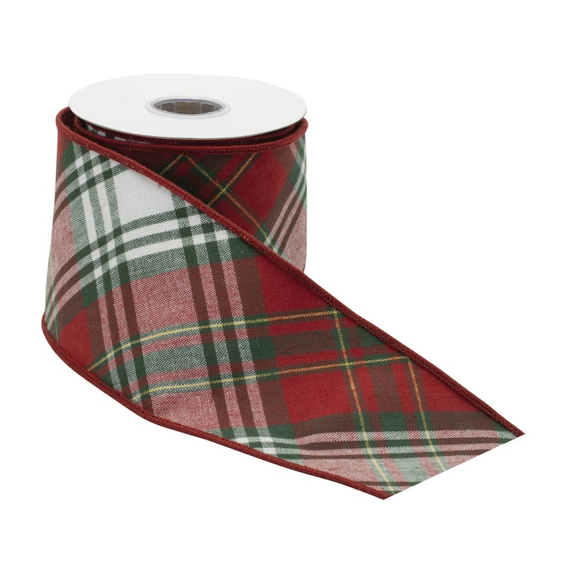Red Green Plaid Wired Ribbon 4 Inch x 5 Yards for Holiday Crafts - 180" x 4" x 0.25"