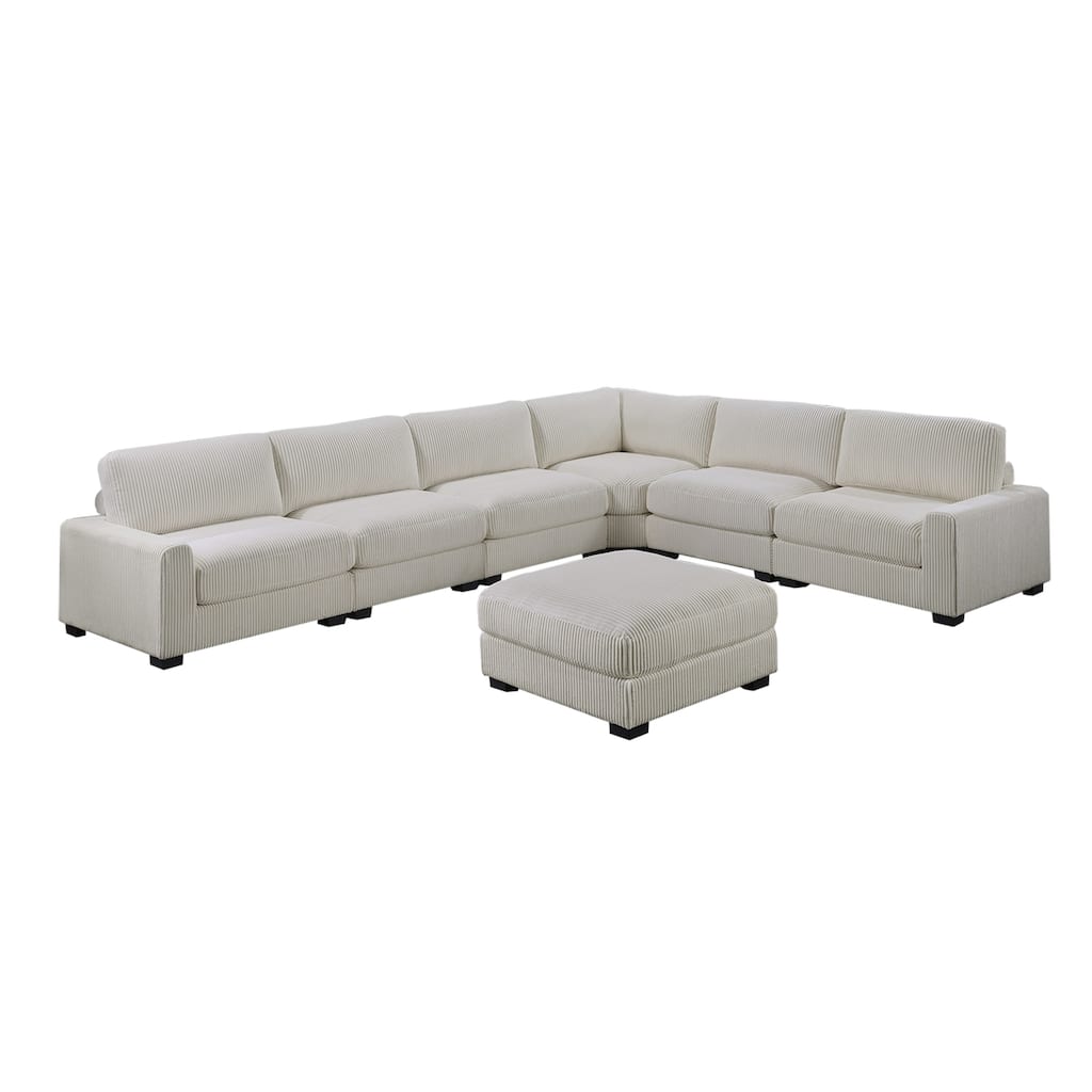 7 Piece Corduroy Upholstered L-shape Modular Sectional Sofa with Ottoman