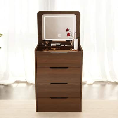 Flip-Top Vanity Table with Lighted Mirror, Makeup Desk, Included Stool