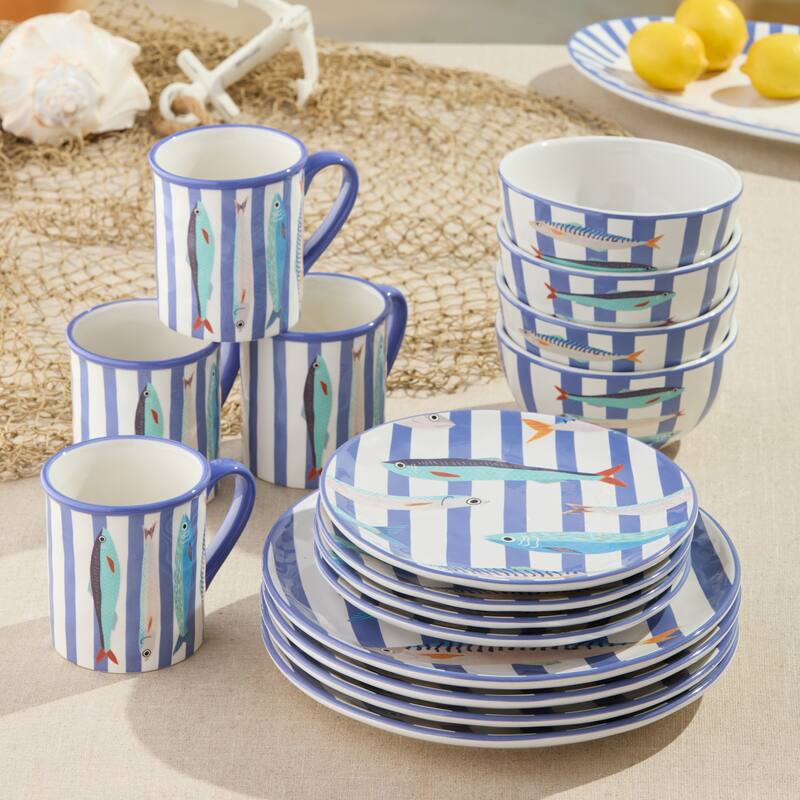 Certified International Something Fishy 16 Piece Dinnerware Set, Service for 4 - 11.00"L x 11.00"W x 1.00"H