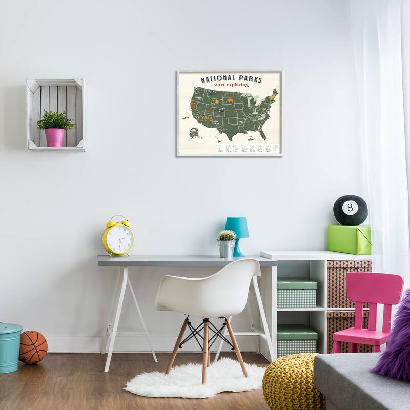 Stupell National Parks Map with Numbered Key United States Framed Wall Art - Green