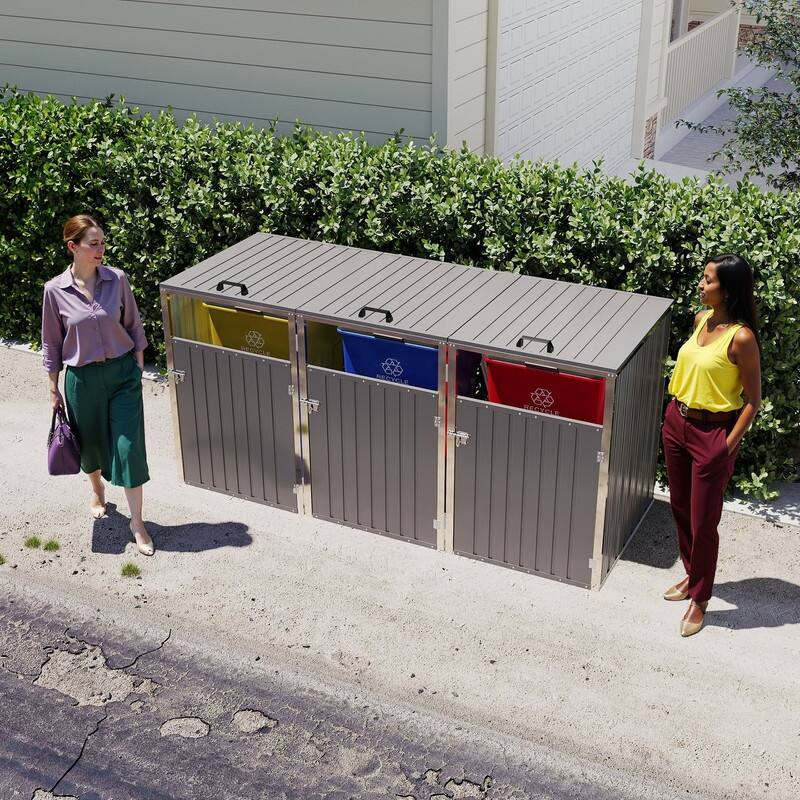 120 Cu. Ft. Outdoor 3-Trash-Can Storage Shed, Pneumatic Support Rod Storage - N/A