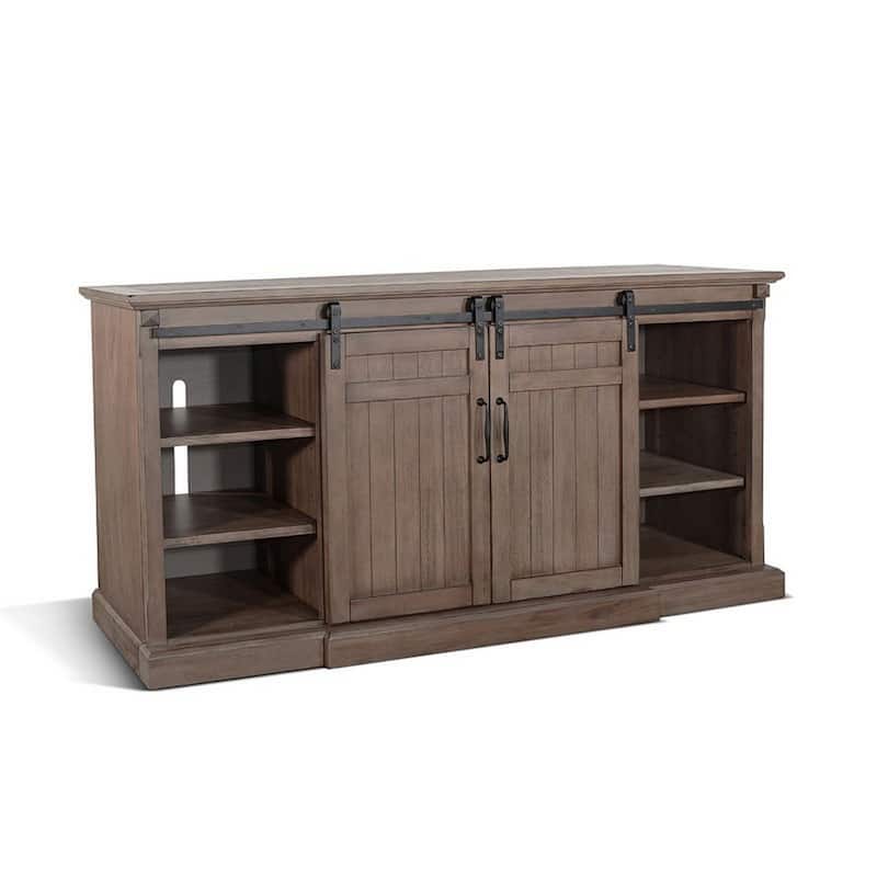 Yael TV Media Console w Fireplace Option, Barn Doors, 78 Inch Brown